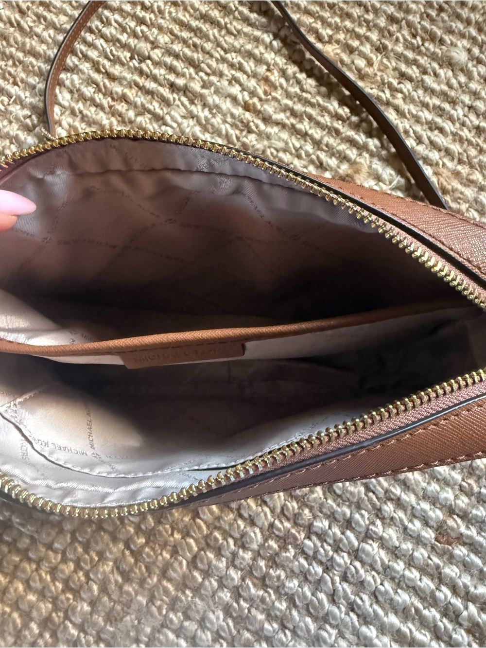⚜️ MICHAEL KORS SIGNATURE LOGO CROSSBODY BAG BROWN MONOGRAM GOLD CHAIN ⚜️ - Picture 9 of 14